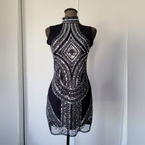 High Neck Embellished Mini Dress